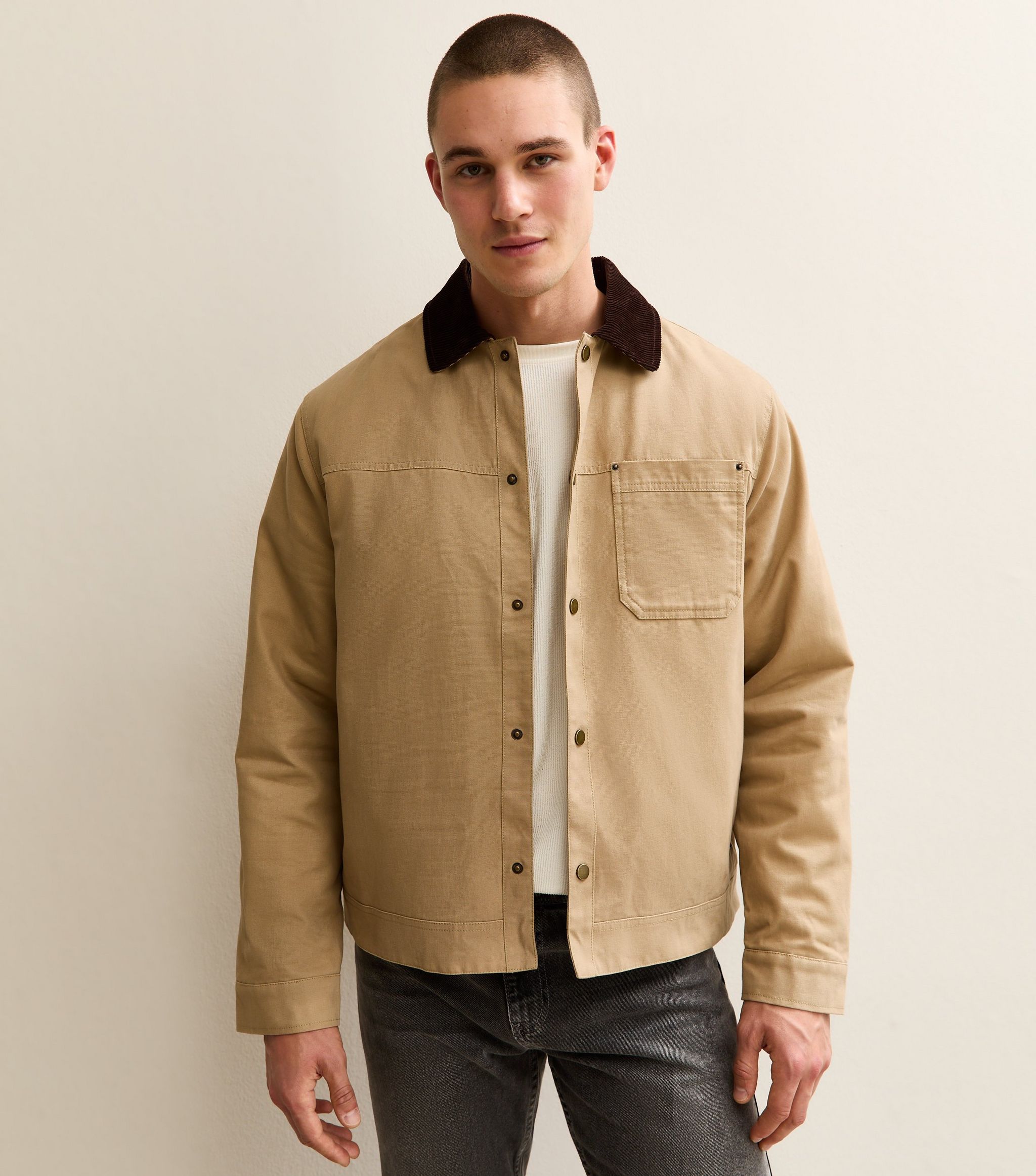 Beige Cord Collar Worker Jacket - Image 2