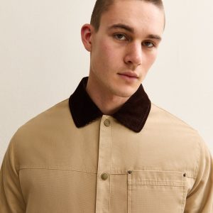 Beige Cord Collar Worker Jacket