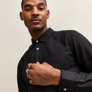 Black Speckled Regular Long Sleeve Shirt