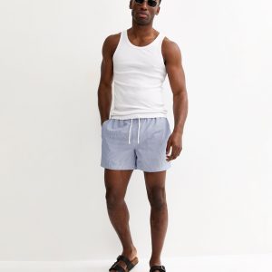 Blue Regular Seersucker Striped Swim Shorts