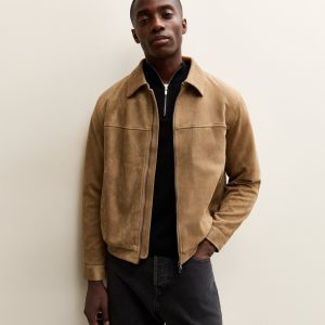 Camel Faux Suede Collared Jacket