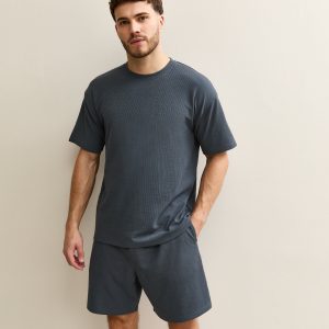 Dark Blue Regular Waffle Texture Shorts