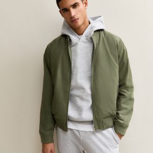 Dark Khaki Tech Fabric Bomber Jacket