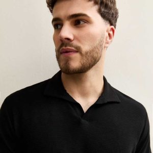 Black Regular Ribbed Polo Shirt