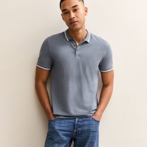 Light Grey Regular Pique Tipped Collar Polo Shirt