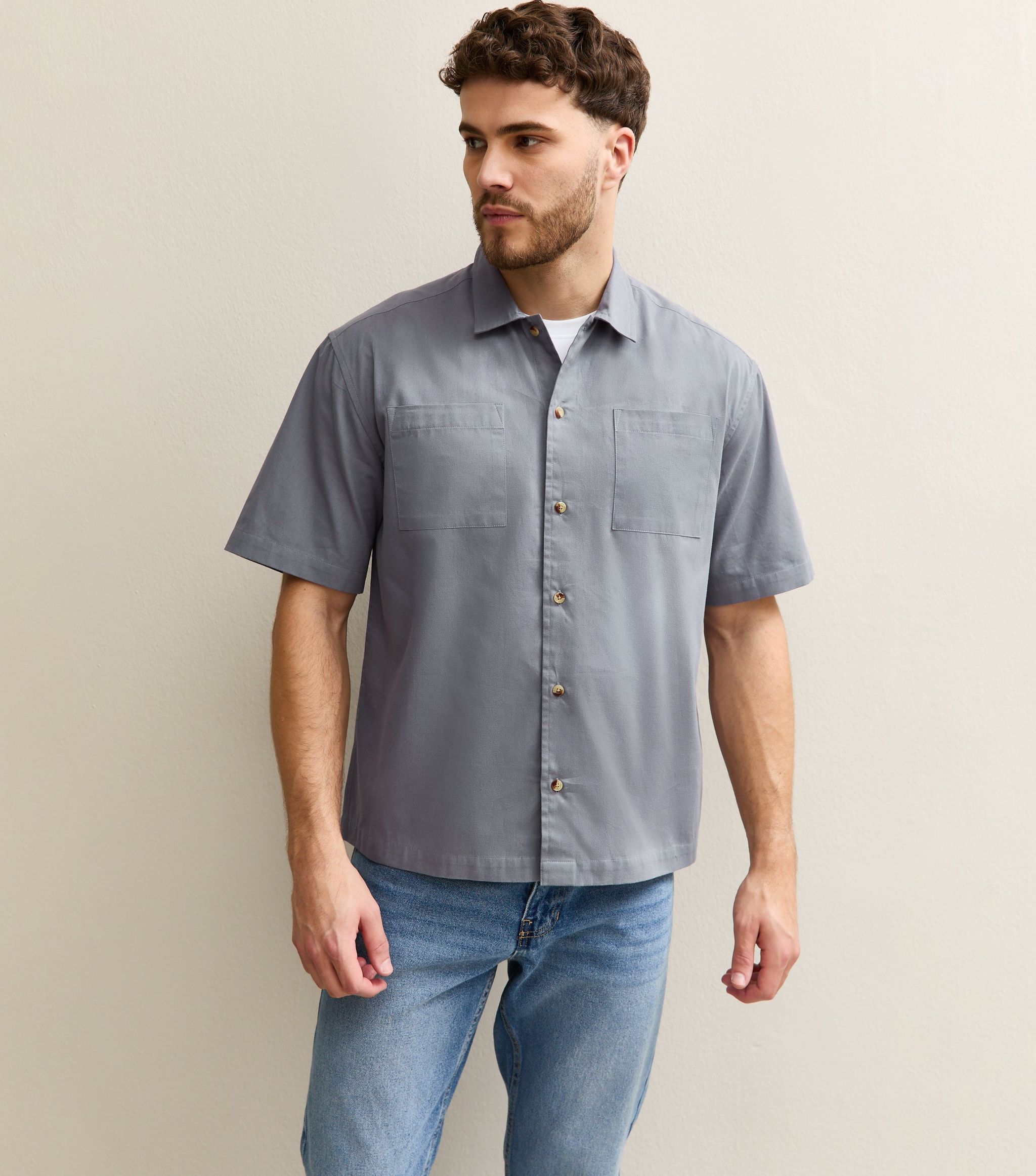 Mid Grey Boxy Double Pocket Short Sleeve Shirt - Image 2