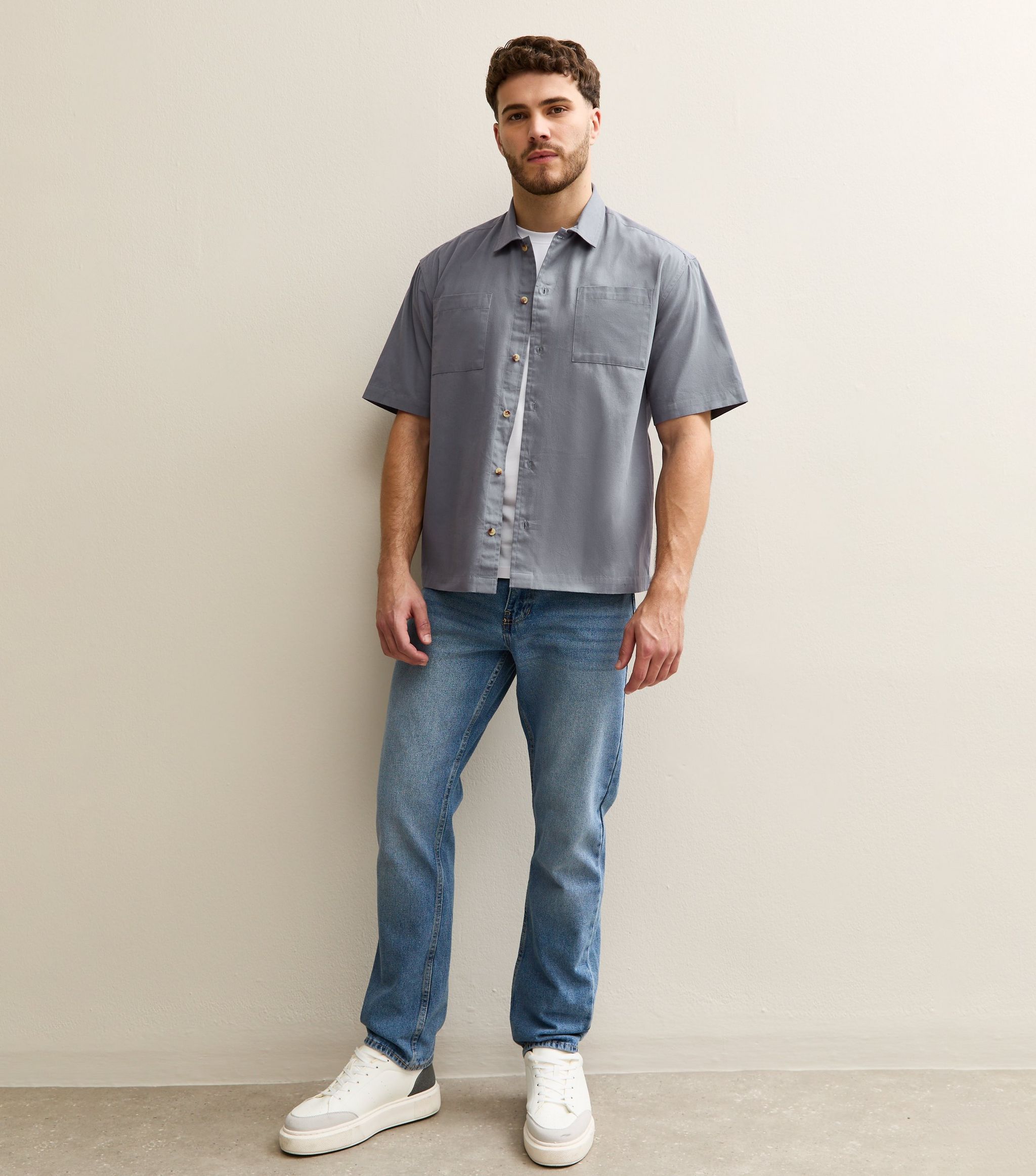 Mid Grey Boxy Double Pocket Short Sleeve Shirt - Image 3