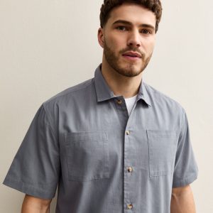 Mid Grey Boxy Double Pocket Short Sleeve Shirt