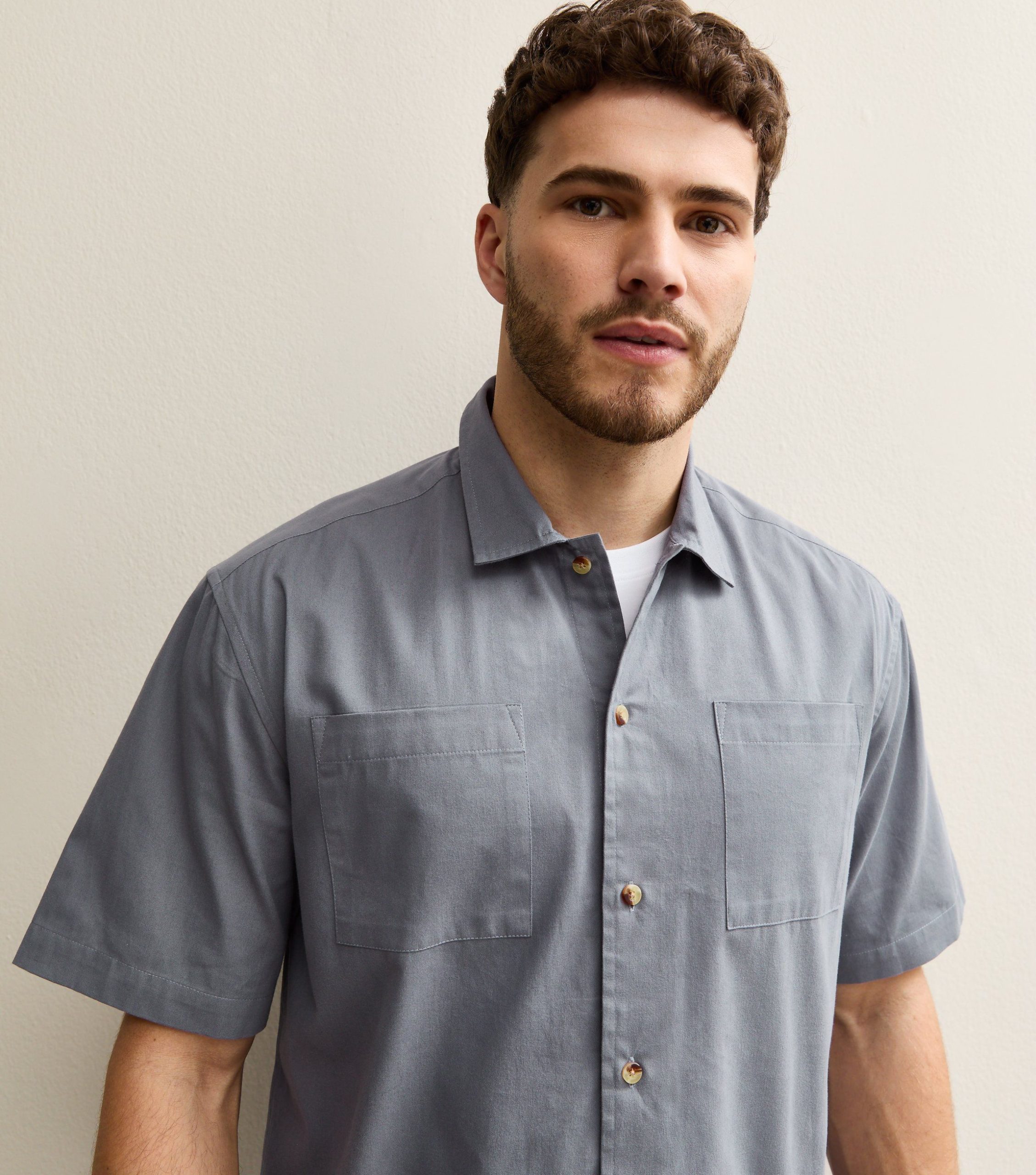 Mid Grey Boxy Double Pocket Short Sleeve Shirt