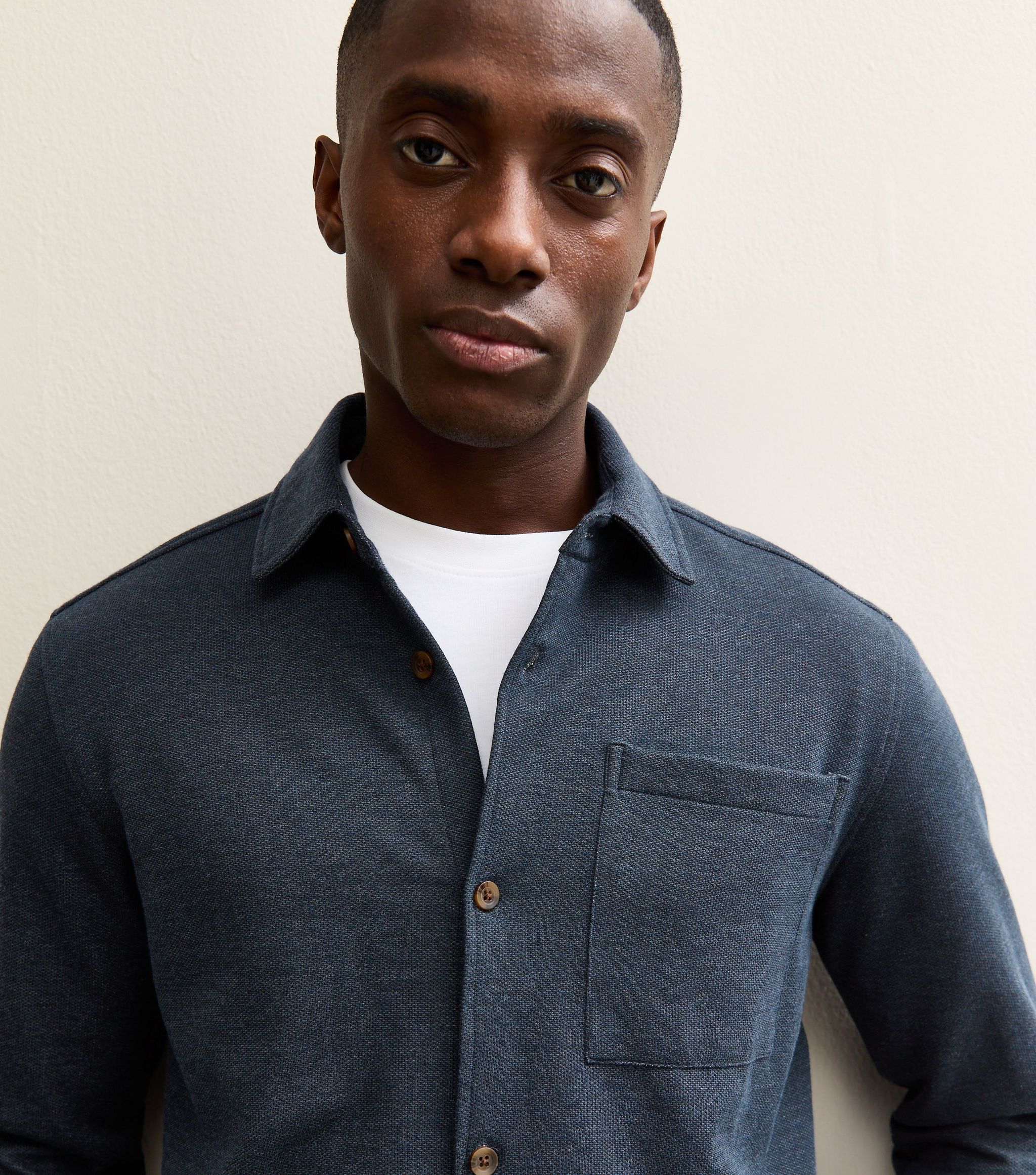 Navy Regular Knit Pique Overshirt - Image 2