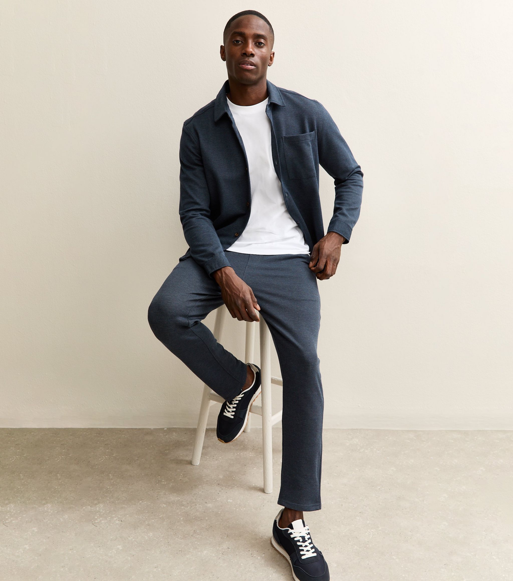 Navy Regular Knit Pique Overshirt - Image 3