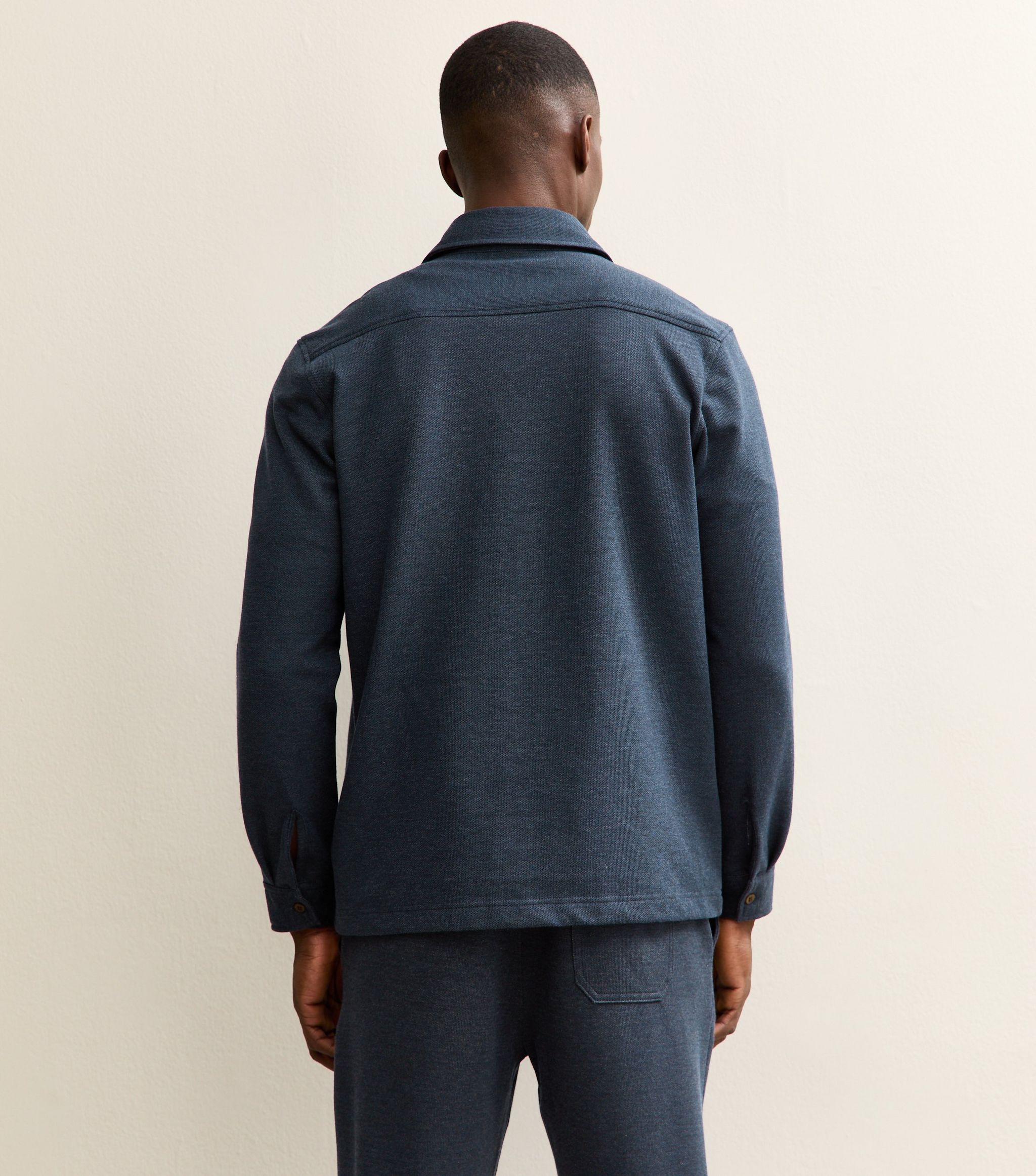 Navy Regular Knit Pique Overshirt - Image 4