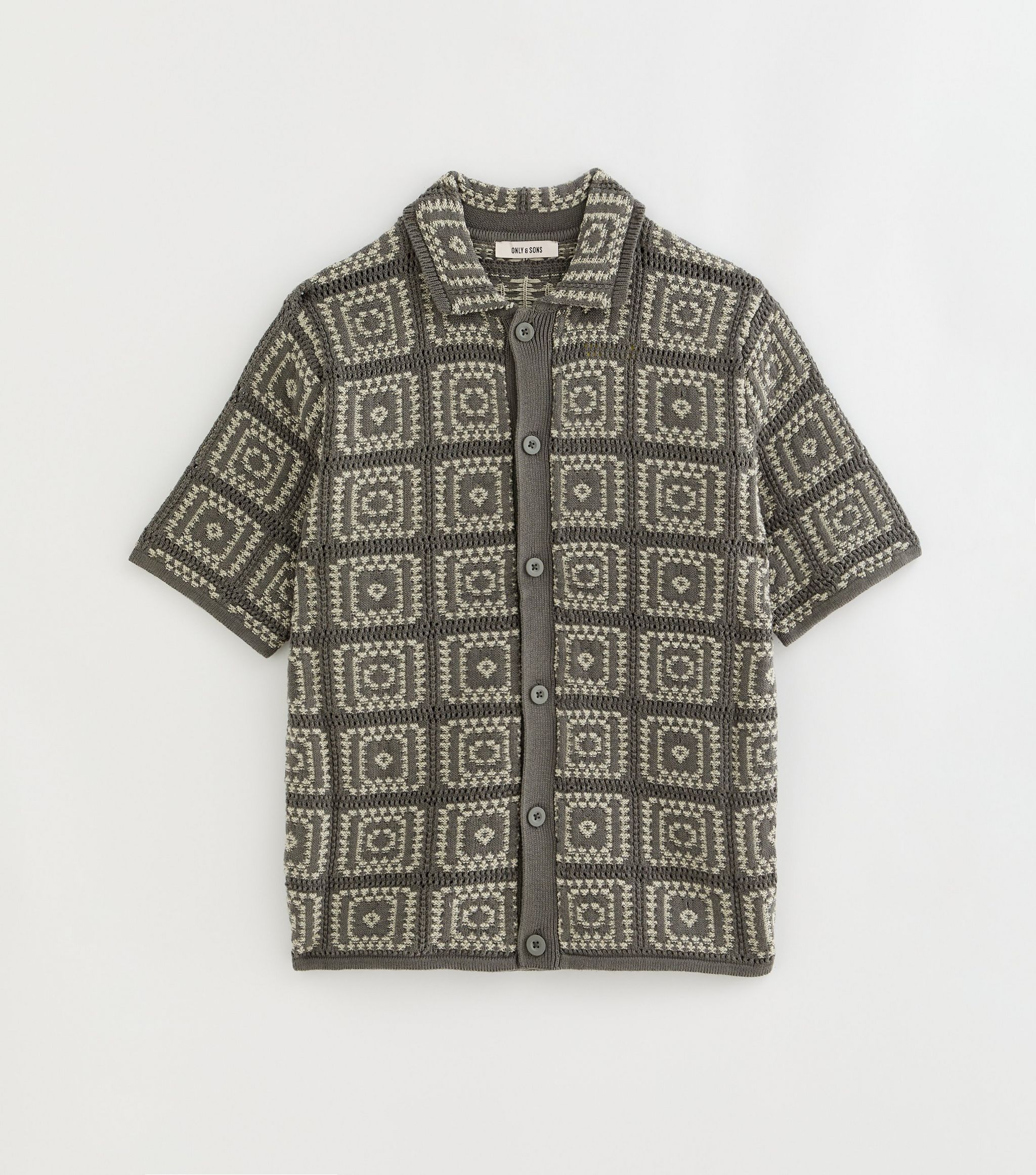 Light Khaki Crochet Knit Relaxed Shirt - Image 4