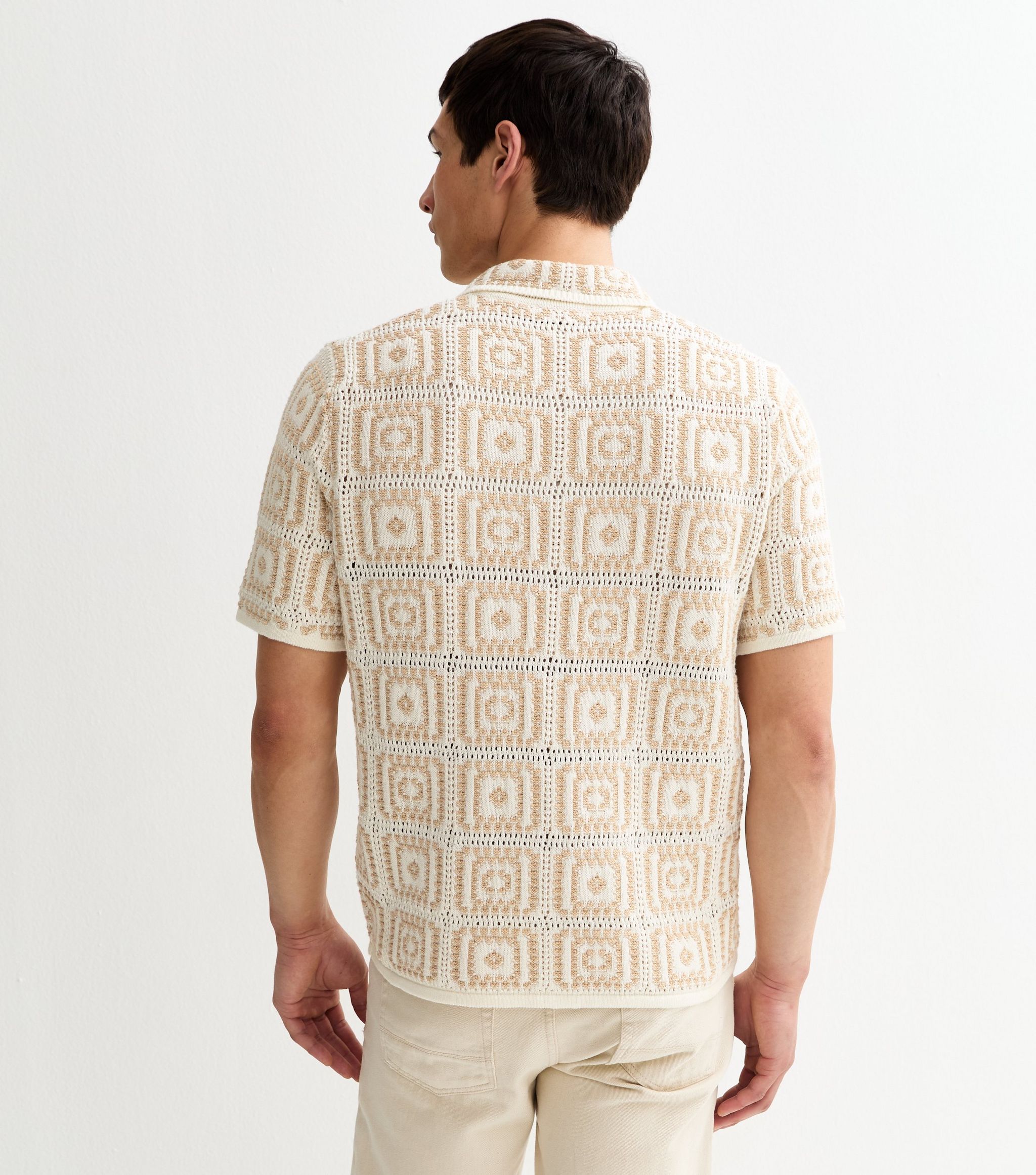 Oatmeal Crochet Knit Relaxed Shirt - Image 3