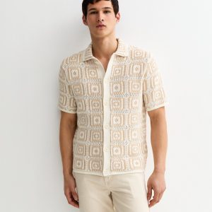 Oatmeal Crochet Knit Relaxed Shirt